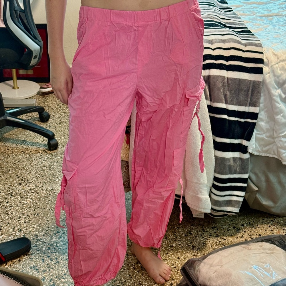 Zara Vibrant Pink Parachute Cargo Pants